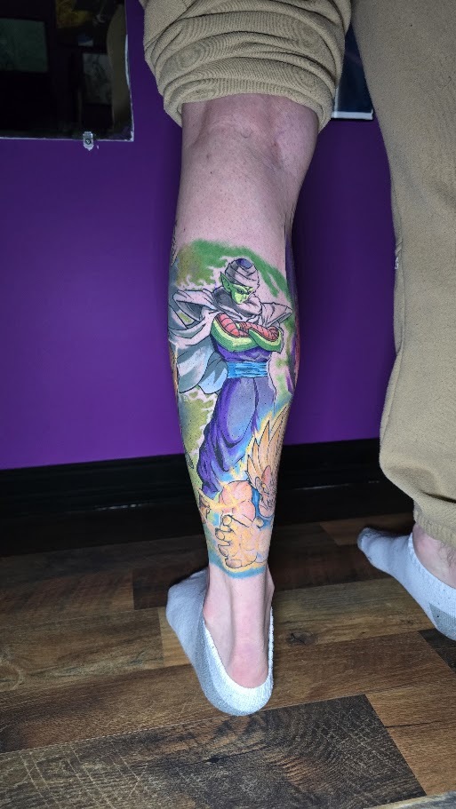 Back view of a full color Dragon Ball Z leg sleeve with Piccolo by Billy Smith