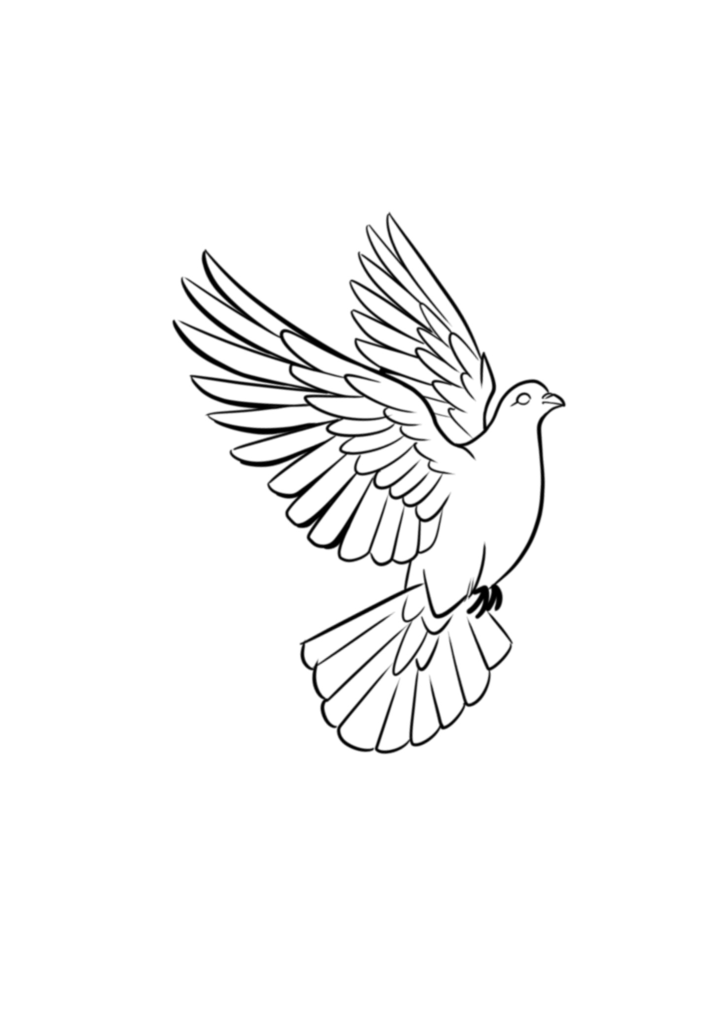 Black linework flying dove drawing by Malik